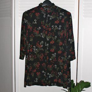 Zara black flower blouse dress